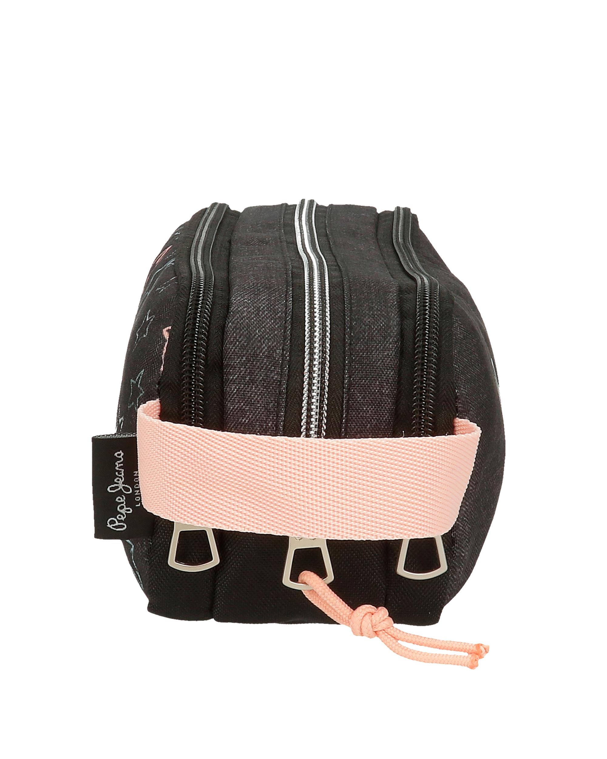 Estojo Pepe Jeans Cintia Triplo Compartimento com Alça Lateral Preto-2