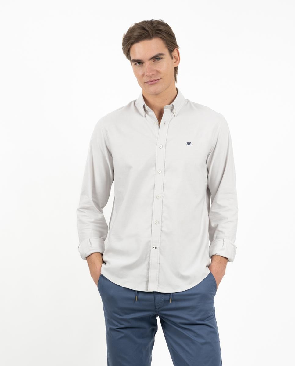 Camisa Oxford Slim de Manga Comprida Cinzento-2