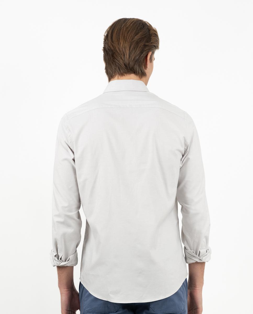 Camisa Oxford Slim de Manga Comprida Cinzento-3