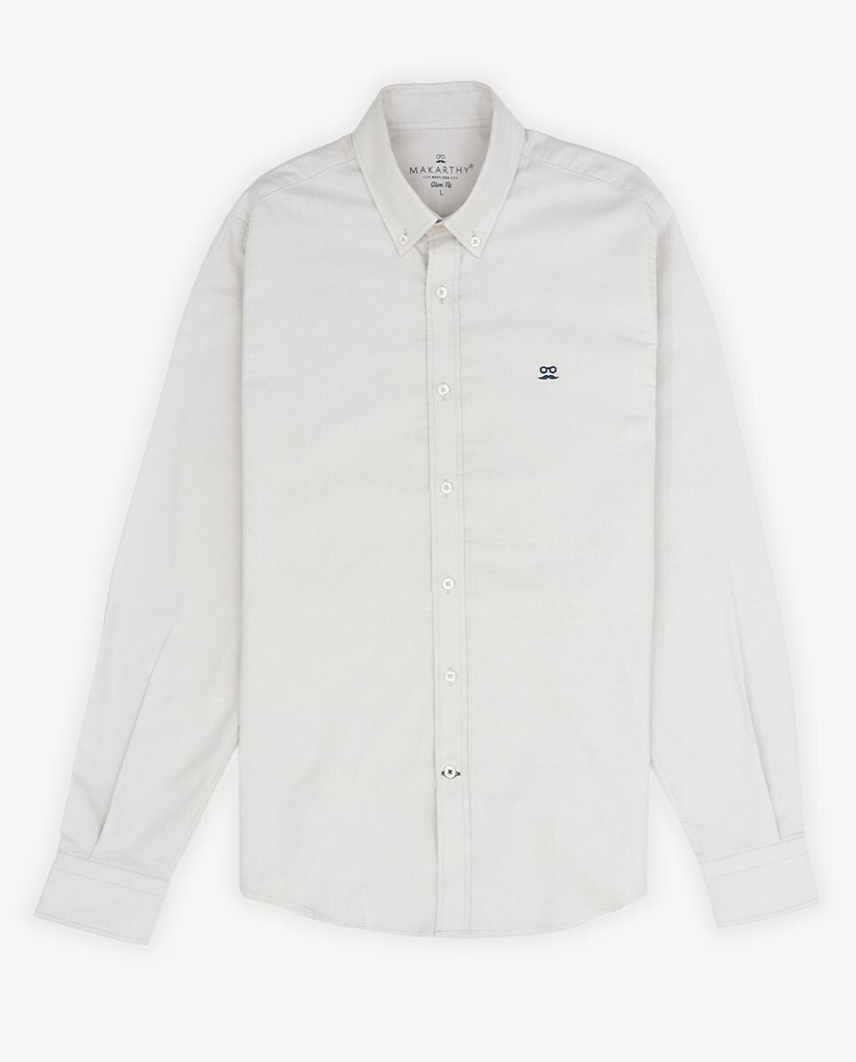 Camisa Oxford Slim de Manga Comprida Cinzento-5