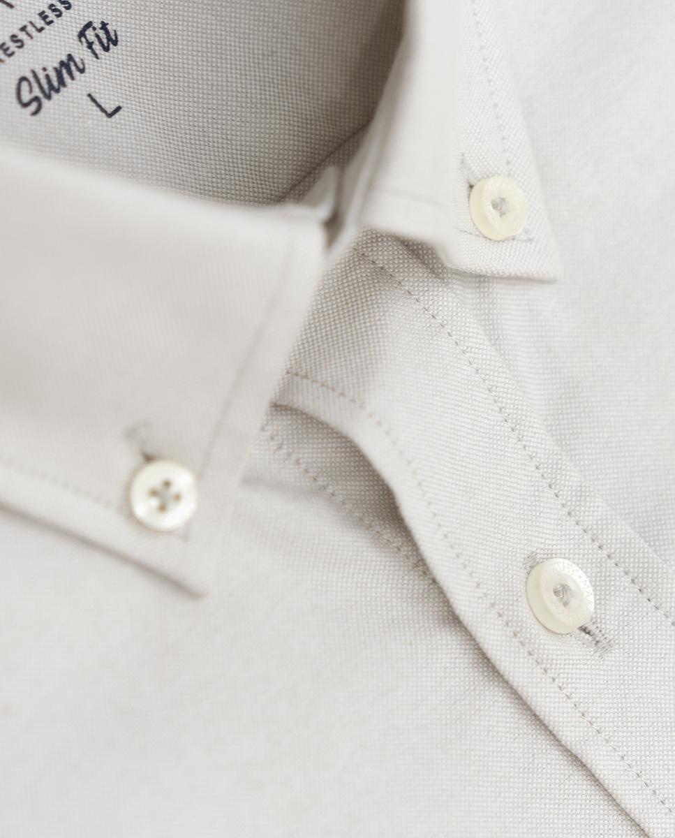 Camisa Oxford Slim de Manga Comprida Cinzento-7