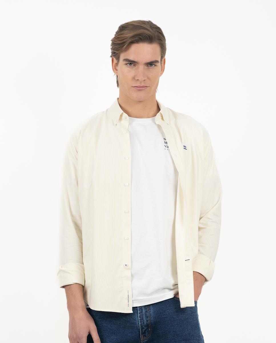 Imagem 0 de Camisa Oxford Slim de Manga Comprida com Estampado Às Riscas