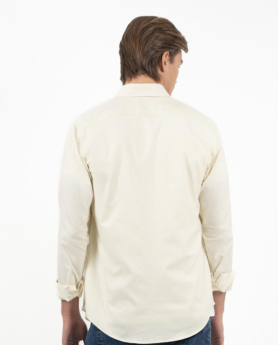 Camisa Oxford Slim de Manga Comprida com Estampado Às Riscas Amarelo-3