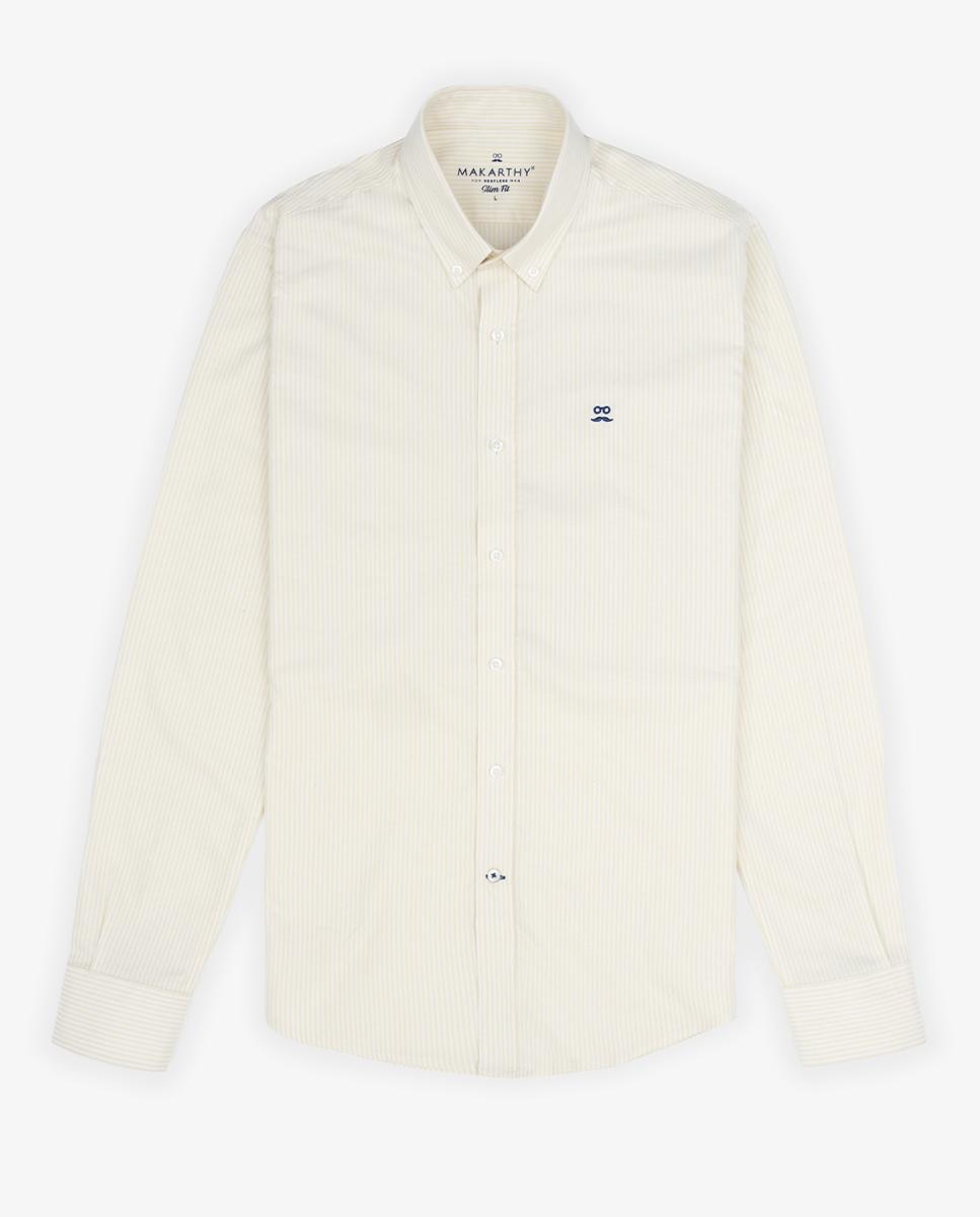 Camisa Oxford Slim de Manga Comprida com Estampado Às Riscas Amarelo-4