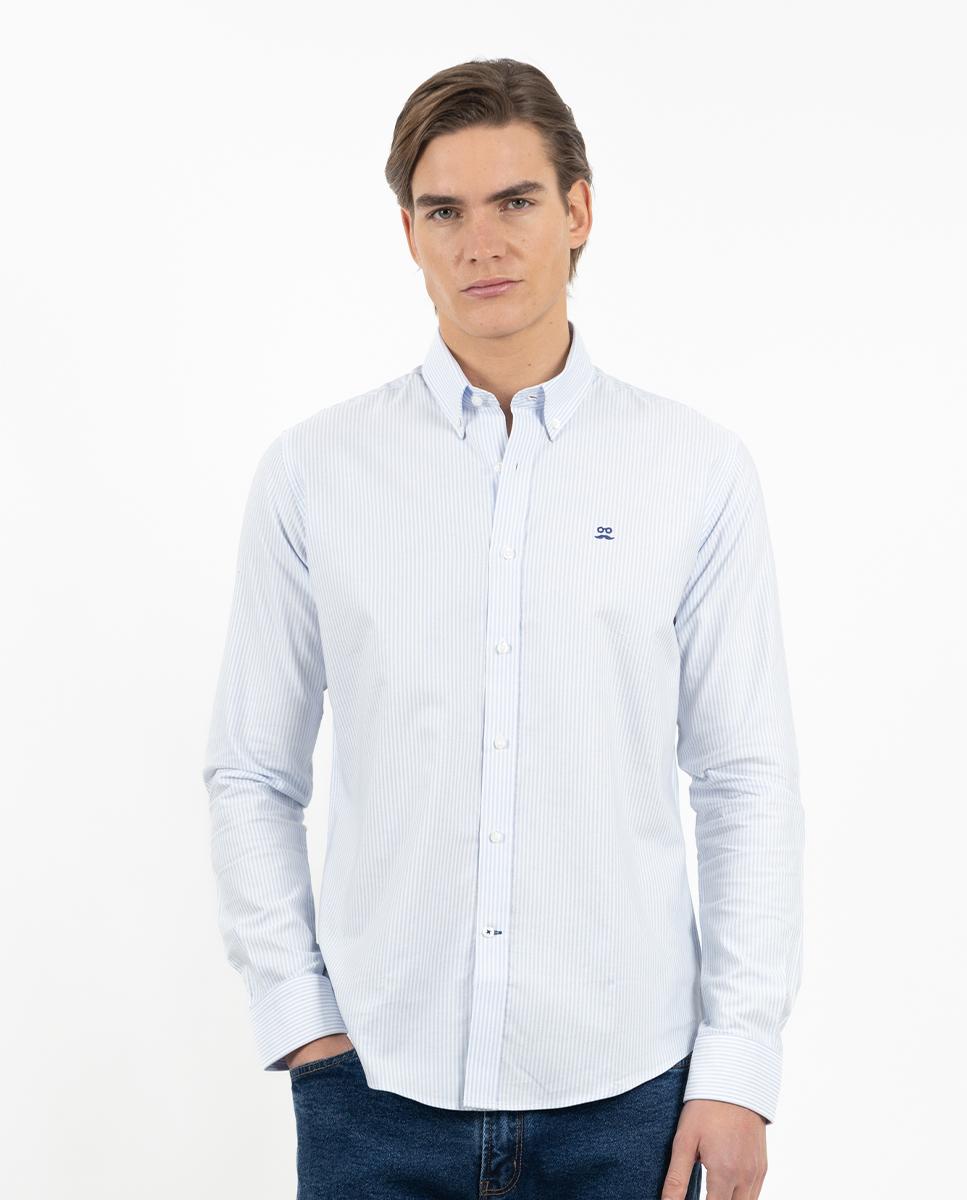 Imagem 0 de Camisa Oxford Slim de Manga Comprida com Estampado Às Riscas