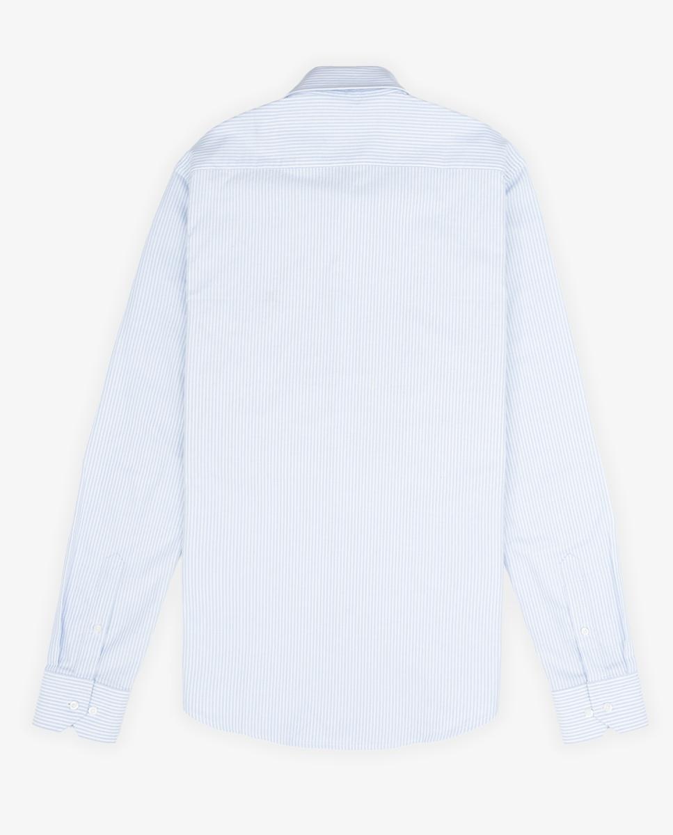 Camisa Oxford Slim de Manga Comprida com Estampado Às Riscas Azul-celeste-5
