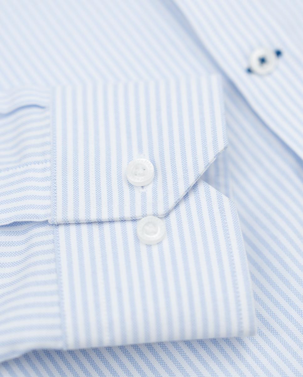 Camisa Oxford Slim de Manga Comprida com Estampado Às Riscas Azul-celeste-6