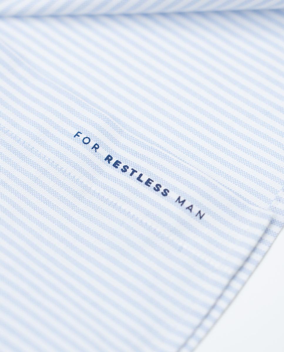 Camisa Oxford Slim de Manga Comprida com Estampado Às Riscas Azul-celeste-7