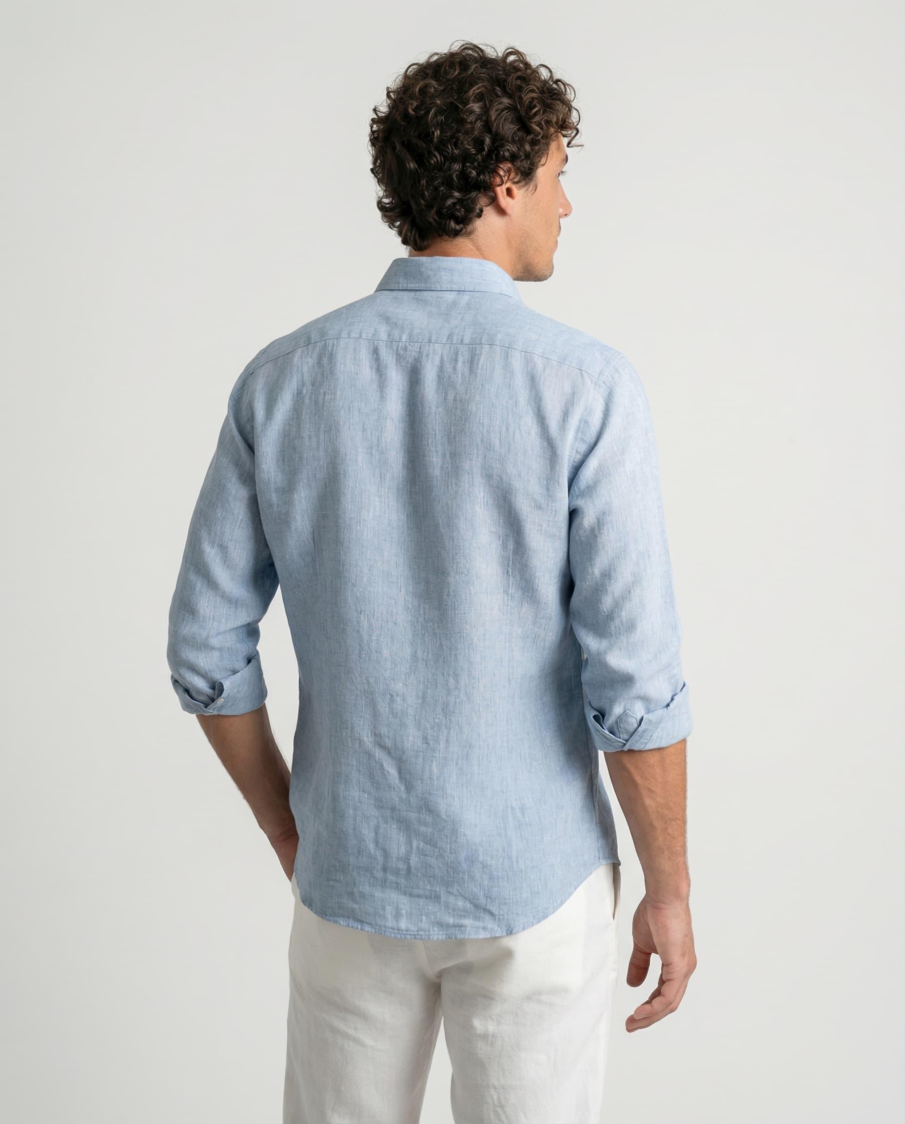 Camisa Slim de Manga Comprida Azul-claro-2