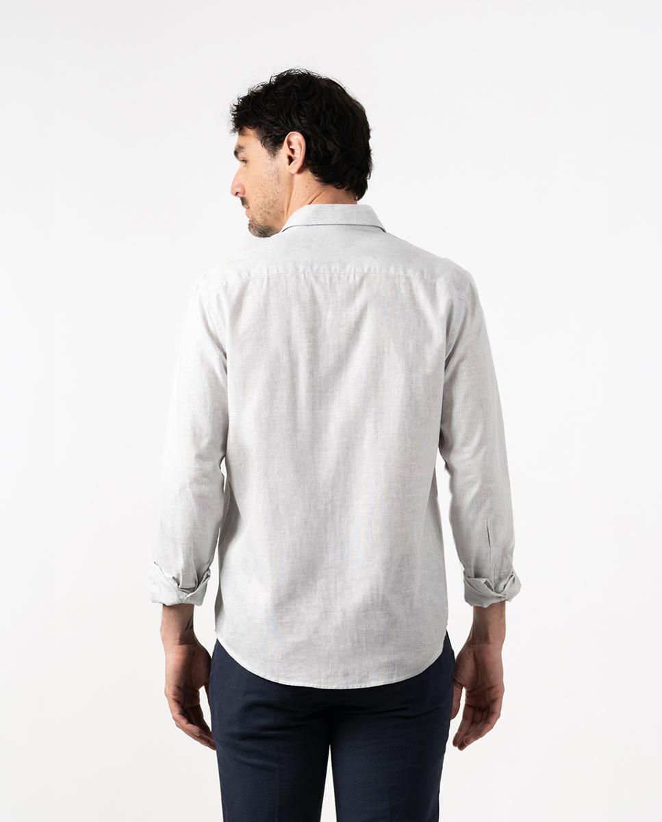 Camisa Slim de Manga Comprida com Estampado Às Riscas Cinzento-claro-2