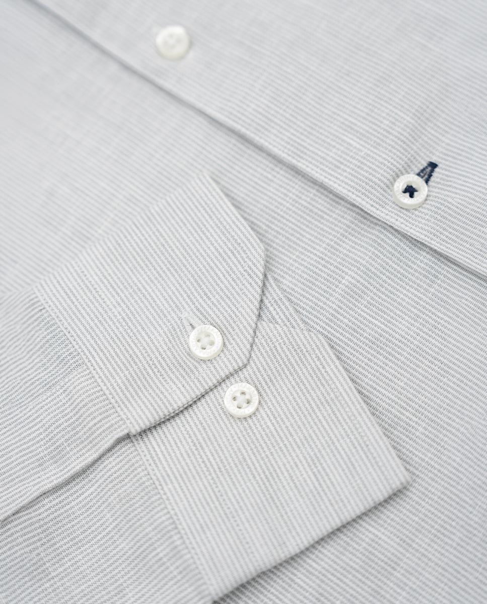 Camisa Slim de Manga Comprida com Estampado Às Riscas Cinzento-claro-4
