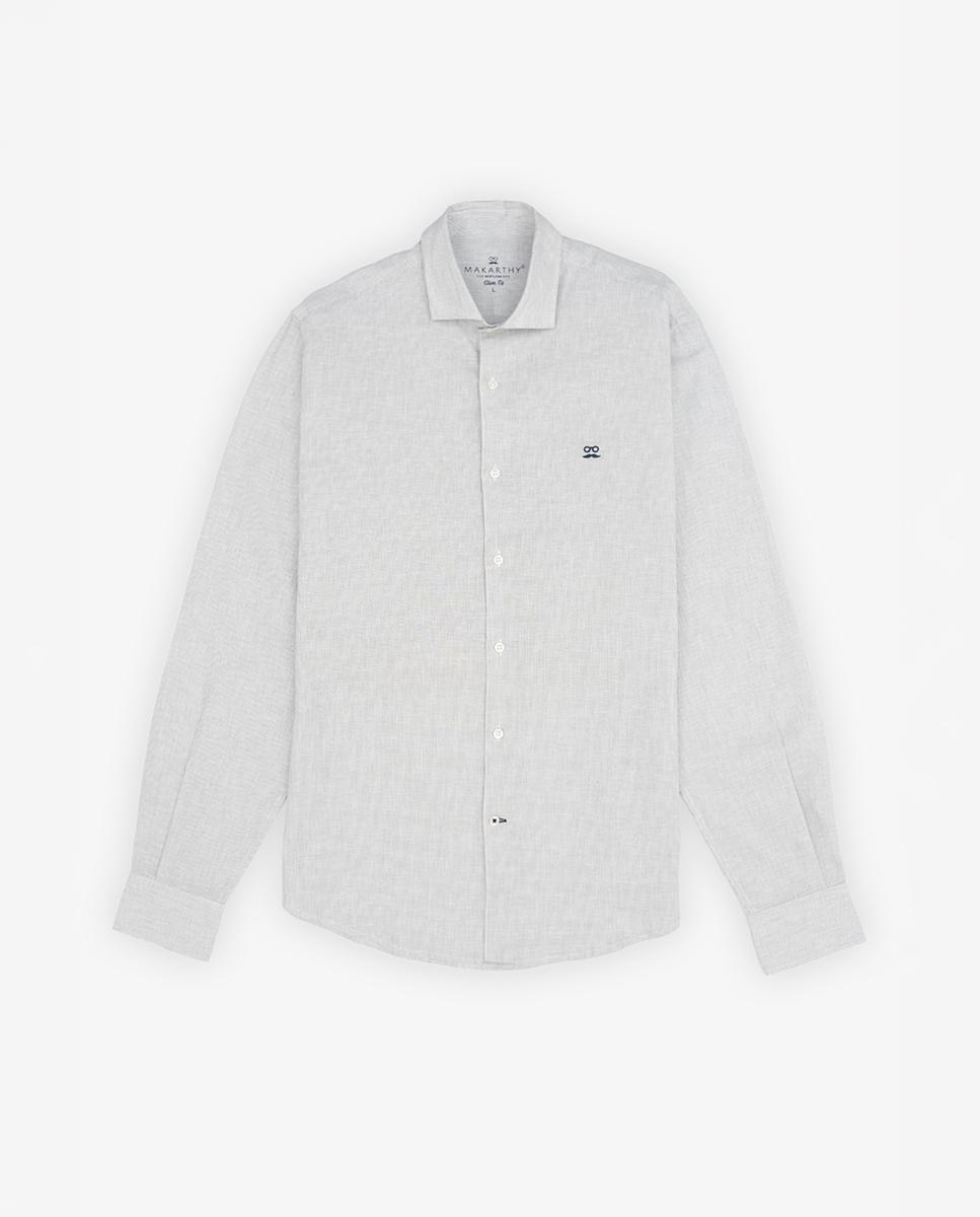 Camisa Slim de Manga Comprida com Estampado Às Riscas Cinzento-claro-5