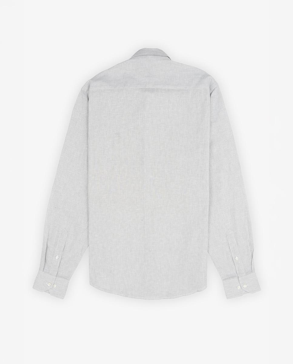 Camisa Slim de Manga Comprida com Estampado Às Riscas Cinzento-claro-6