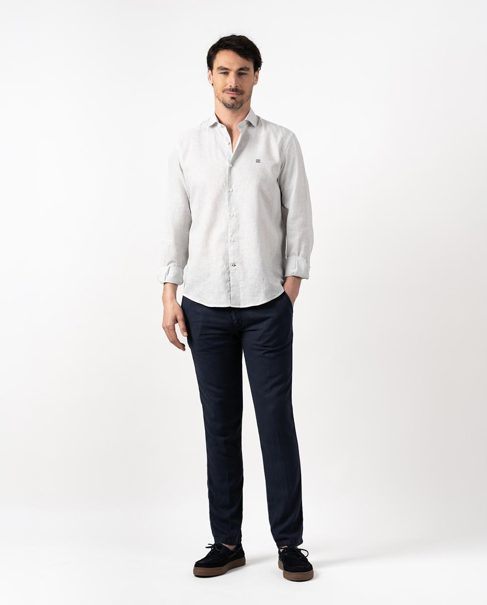 Camisa Slim de Manga Comprida com Estampado Às Riscas Cinzento-claro-7