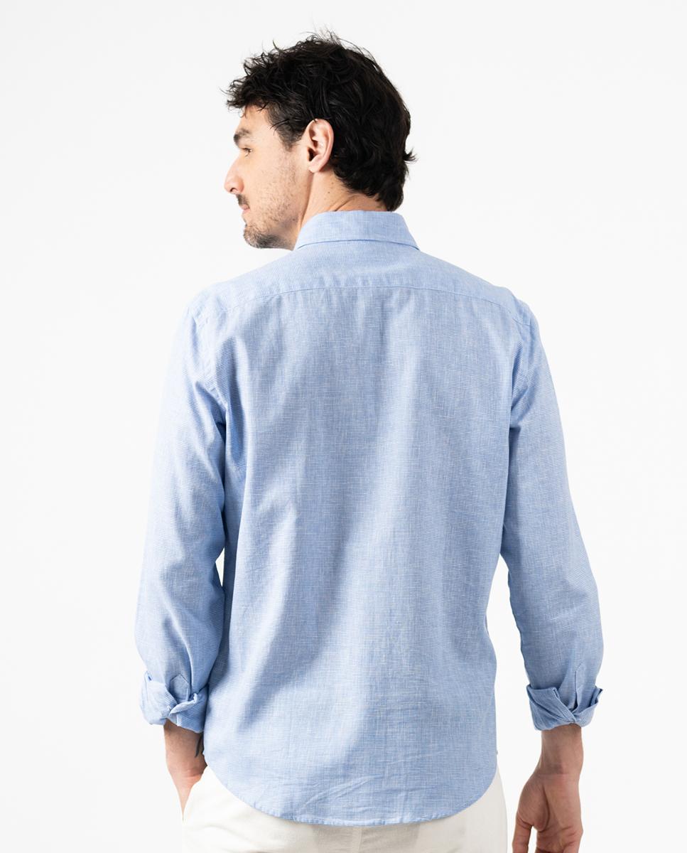Camisa Slim de Manga Comprida com Estampado Aos Quadrados Azul-claro-3