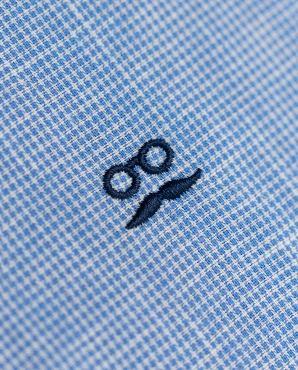 Camisa Slim de Manga Comprida com Estampado Aos Quadrados Azul-claro-5