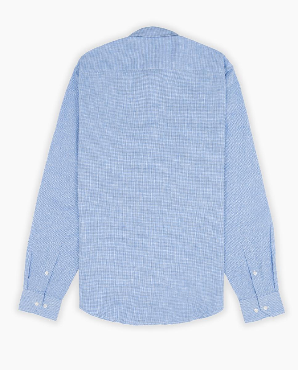 Camisa Slim de Manga Comprida com Estampado Aos Quadrados Azul-claro-6