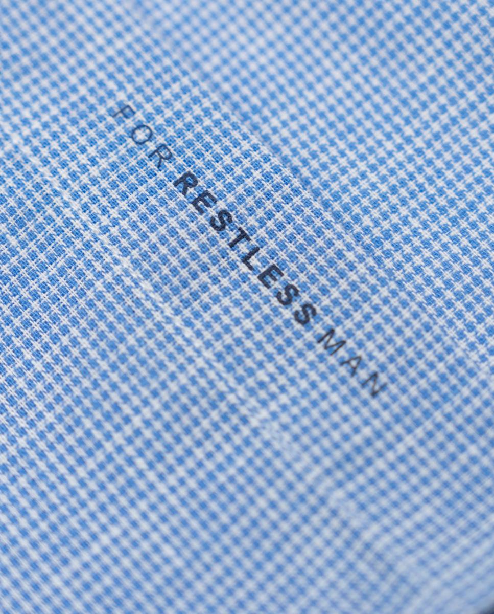 Camisa Slim de Manga Comprida com Estampado Aos Quadrados Azul-claro-7