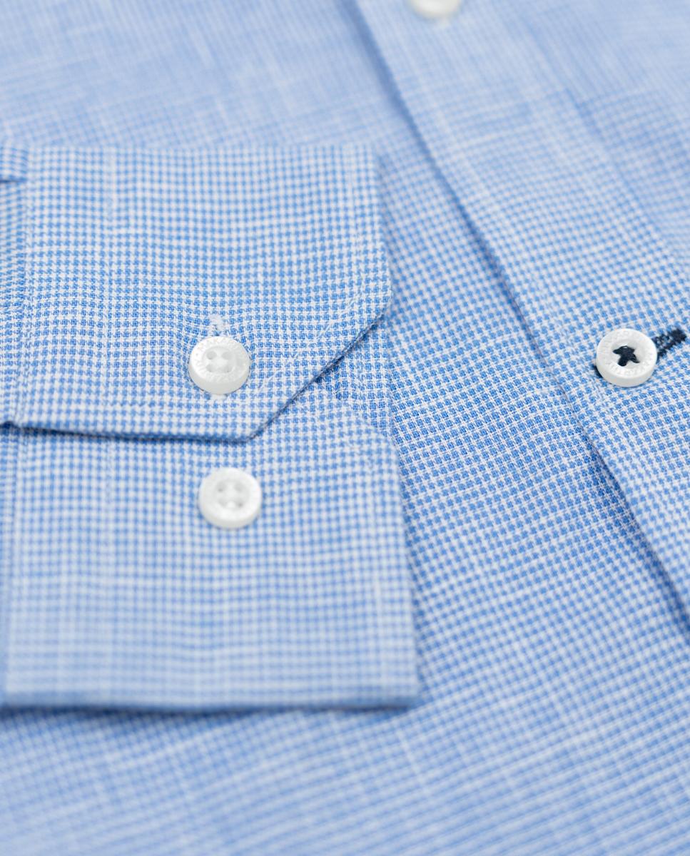 Camisa Slim de Manga Comprida com Estampado Aos Quadrados Azul-claro-8