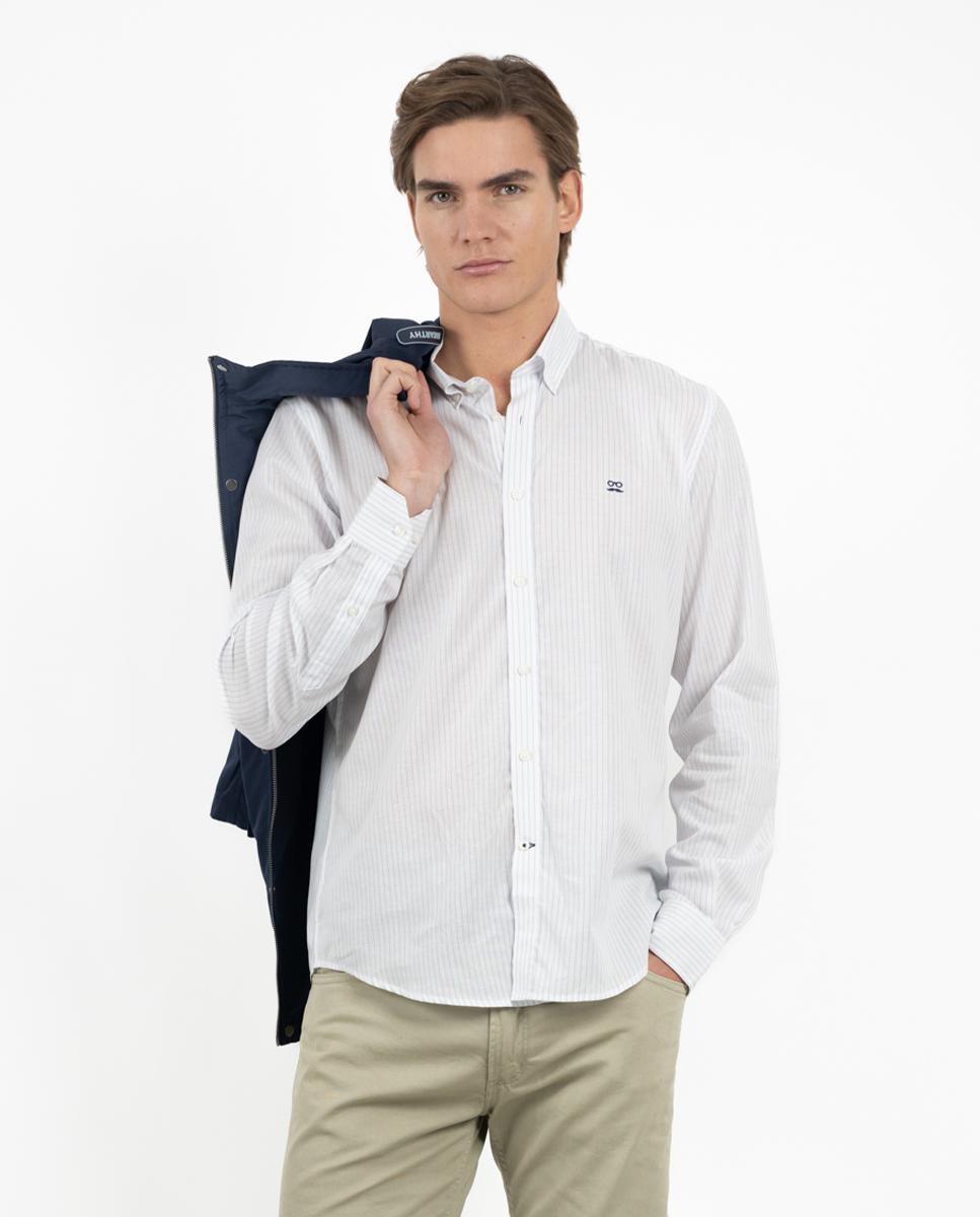 Camisa Slim de Manga Comprida com Estampado Às Riscas Azul-celeste-2
