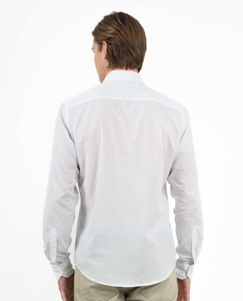 Camisa Slim de Manga Comprida com Estampado Às Riscas Azul-celeste-3