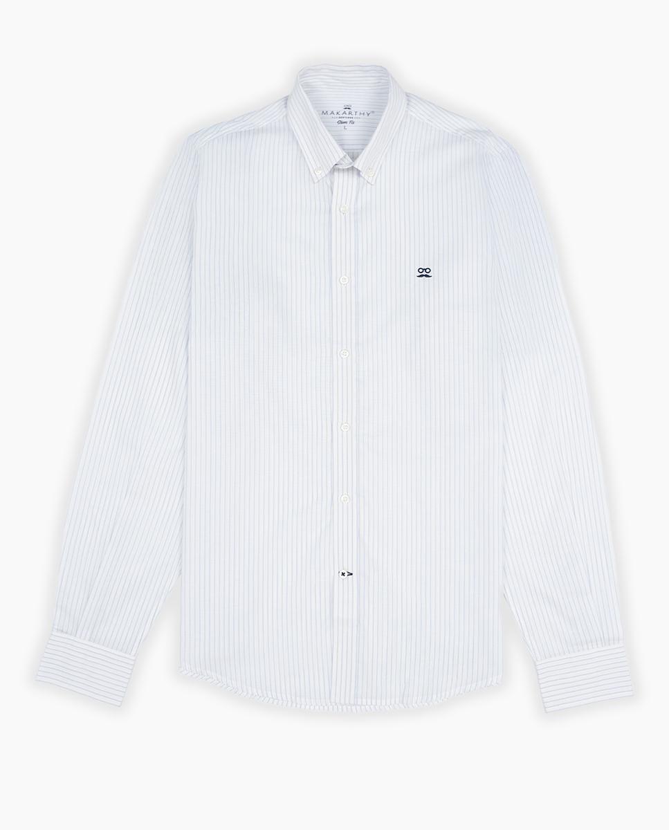 Camisa Slim de Manga Comprida com Estampado Às Riscas Azul-celeste-4