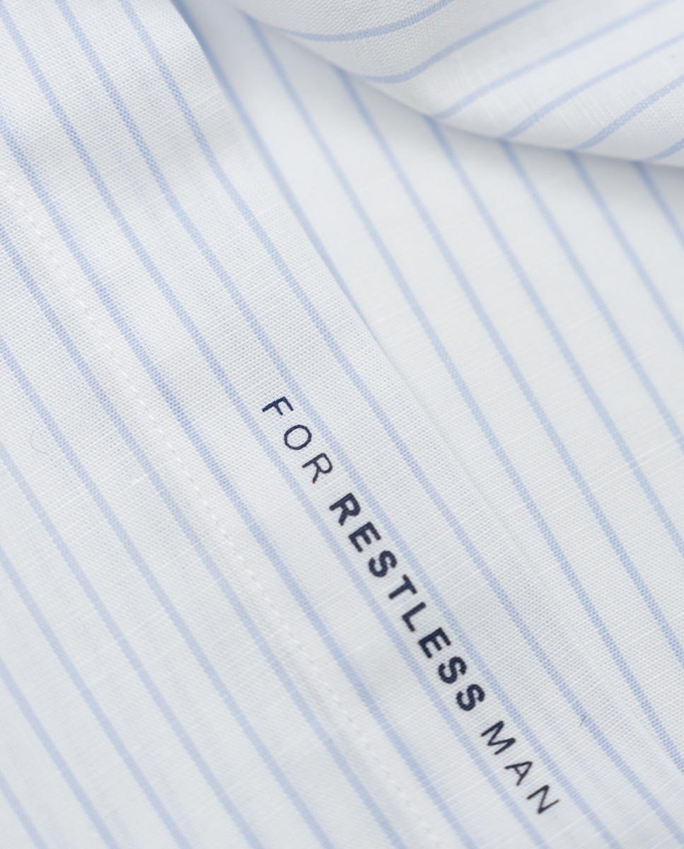 Camisa Slim de Manga Comprida com Estampado Às Riscas Azul-celeste-6