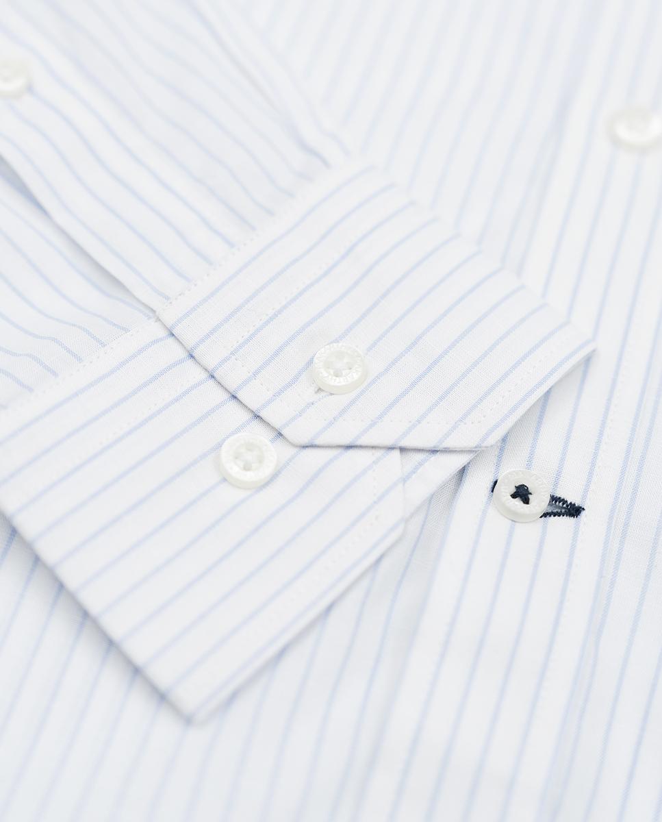 Camisa Slim de Manga Comprida com Estampado Às Riscas Azul-celeste-8
