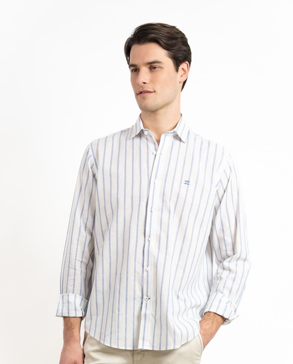 Imagem 0 de Camisa Slim de Manga Comprida com Estampado Às Riscas