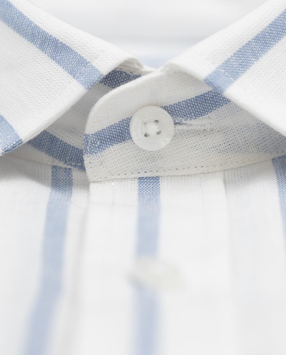 Camisa Slim de Manga Comprida com Estampado Às Riscas Azul-claro-5
