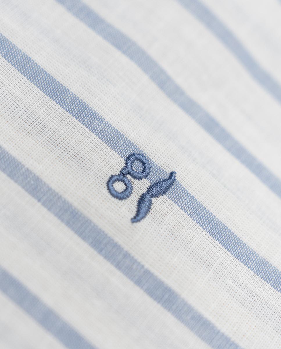 Camisa Slim de Manga Comprida com Estampado Às Riscas Azul-claro-6