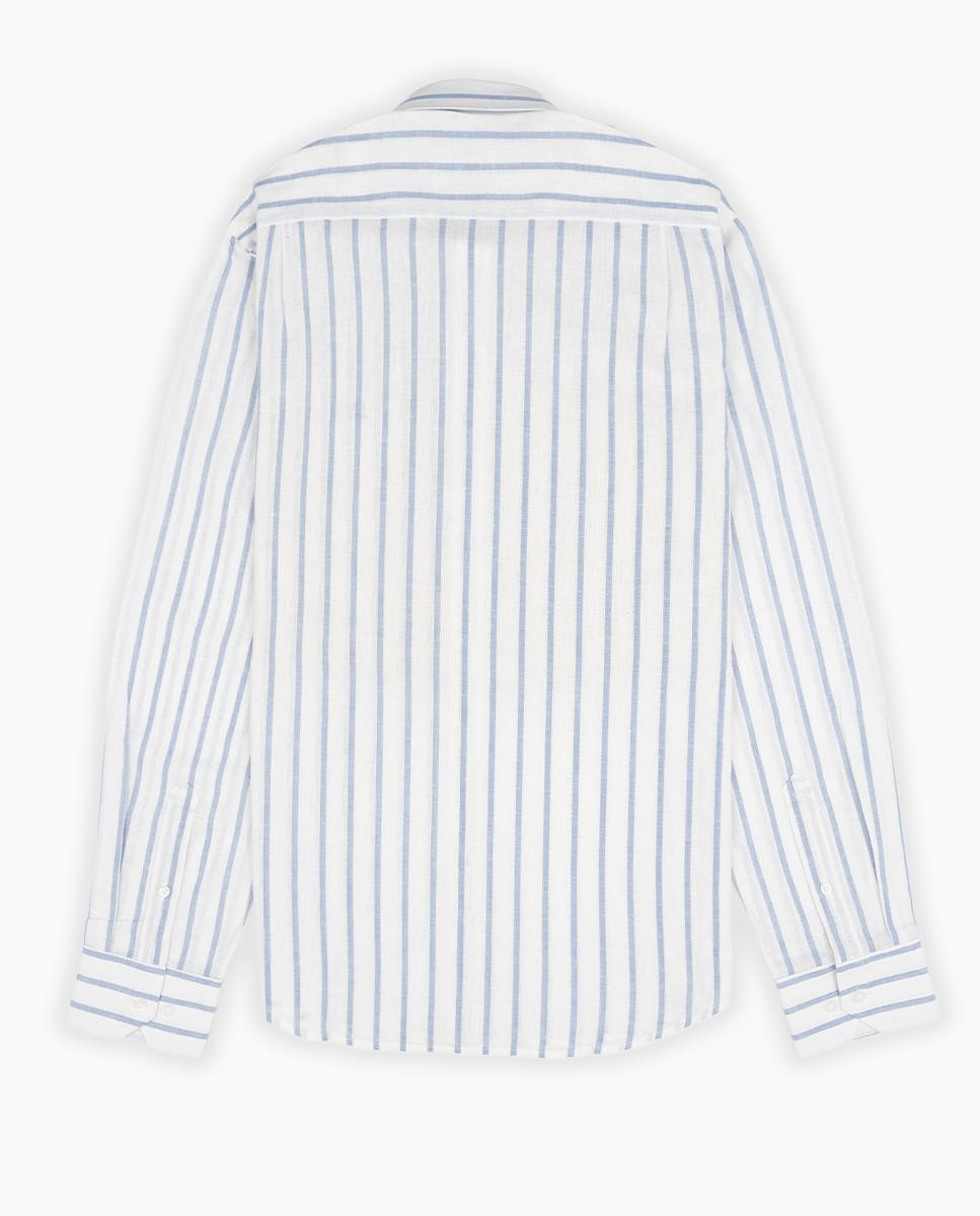 Camisa Slim de Manga Comprida com Estampado Às Riscas Azul-claro-7