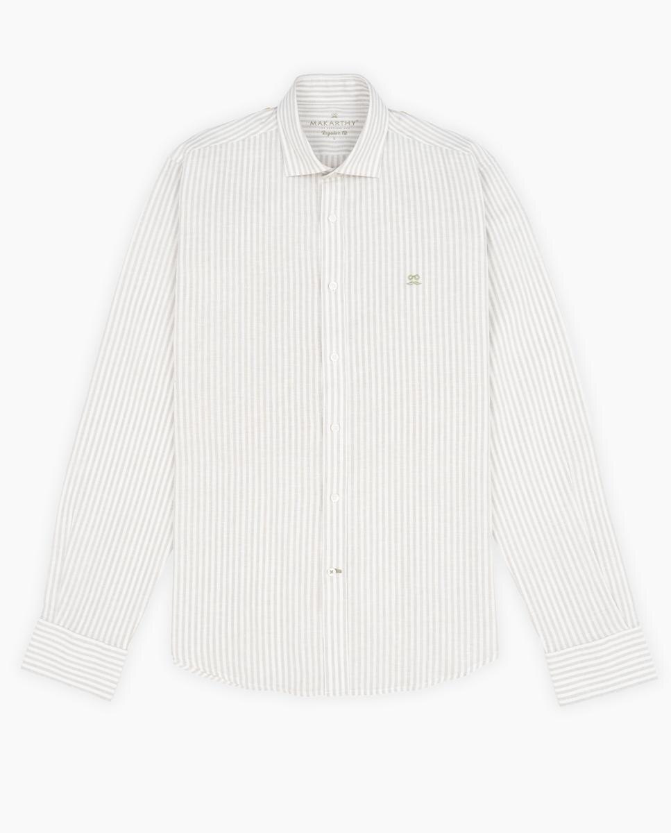 Camisa Regular de Manga Comprida com Estampado Às Riscas Cinzento-claro-4