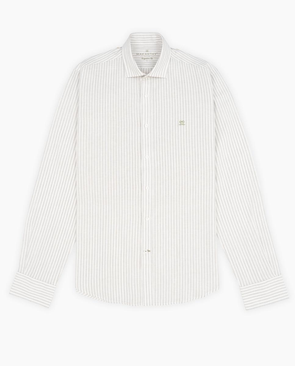 Camisa Regular de Manga Comprida com Estampado Às Riscas Cinzento-claro-4