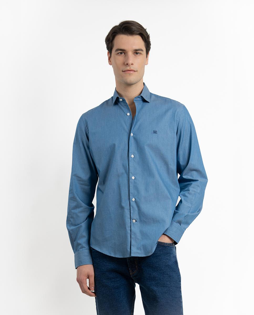 Camisa Slim de Manga Comprida Azul denim-1