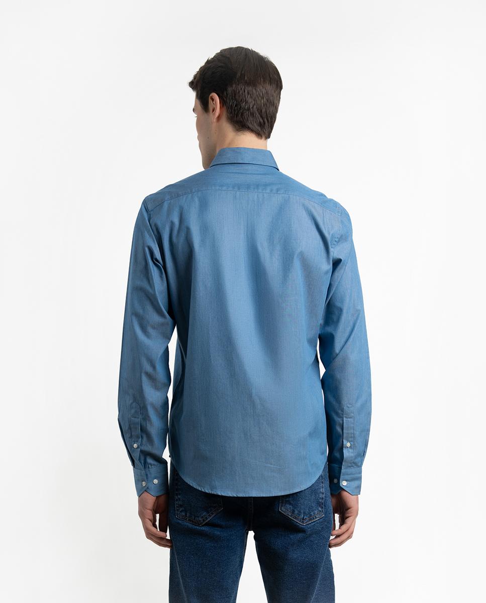 Camisa Slim de Manga Comprida Azul denim-2