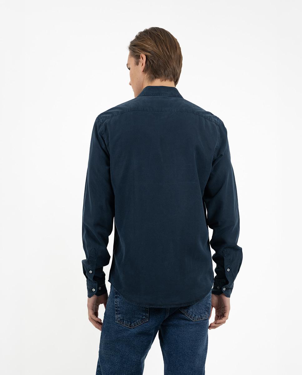 Camisa Slim de Manga Comprida Azul-marinho-2