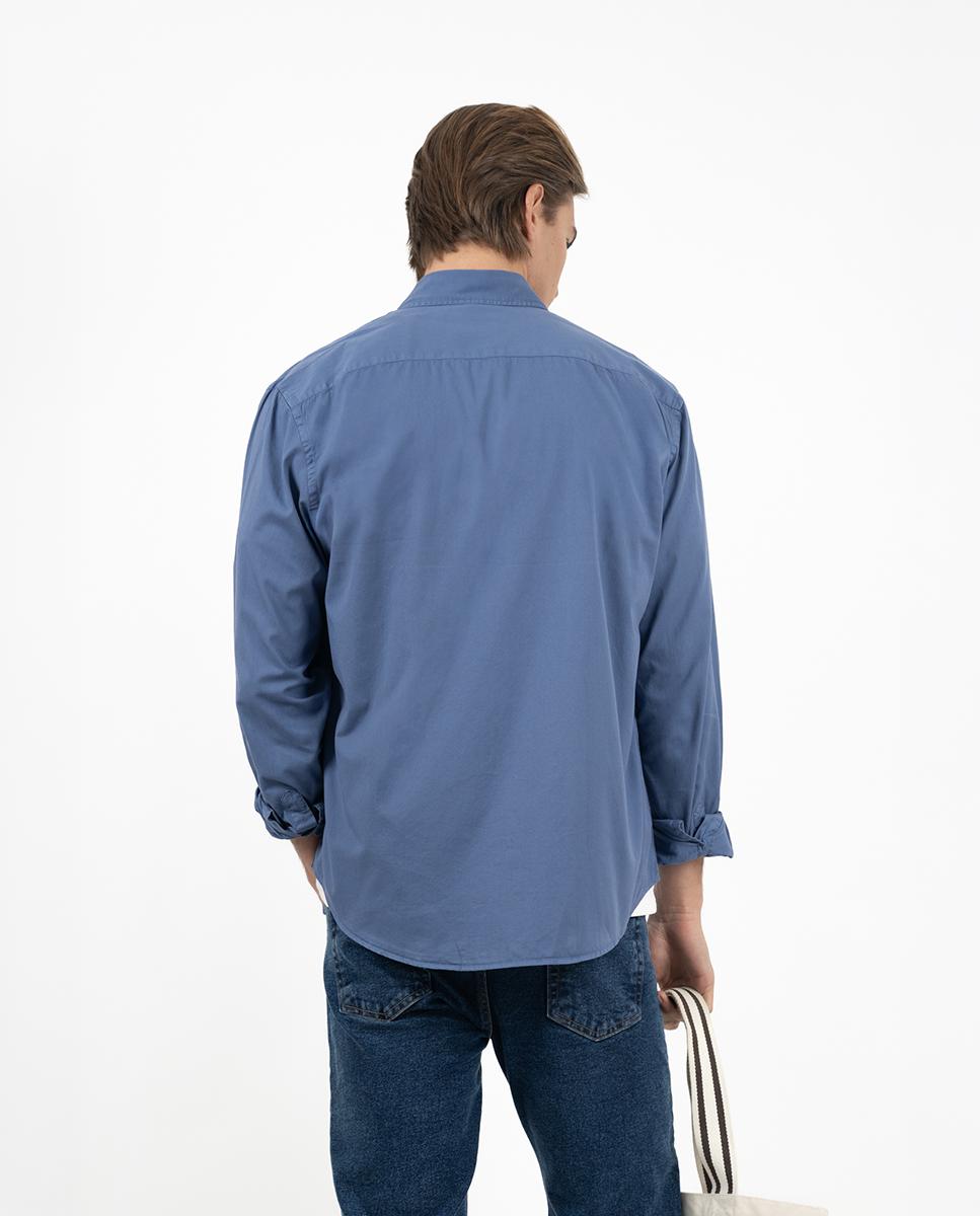 Camisa Slim de Manga Comprida Azul-2