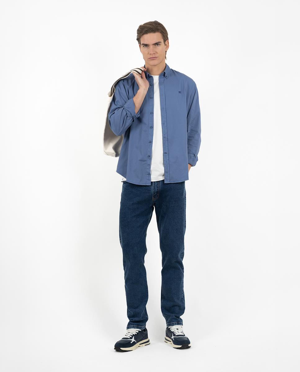 Camisa Slim de Manga Comprida Azul-3