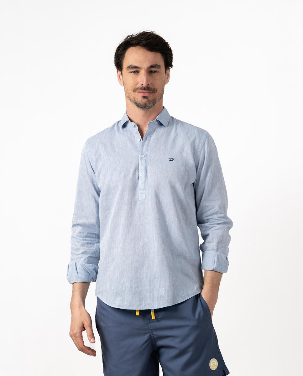 Camisa Tipo Polo Regular Lisa Azul-claro-1