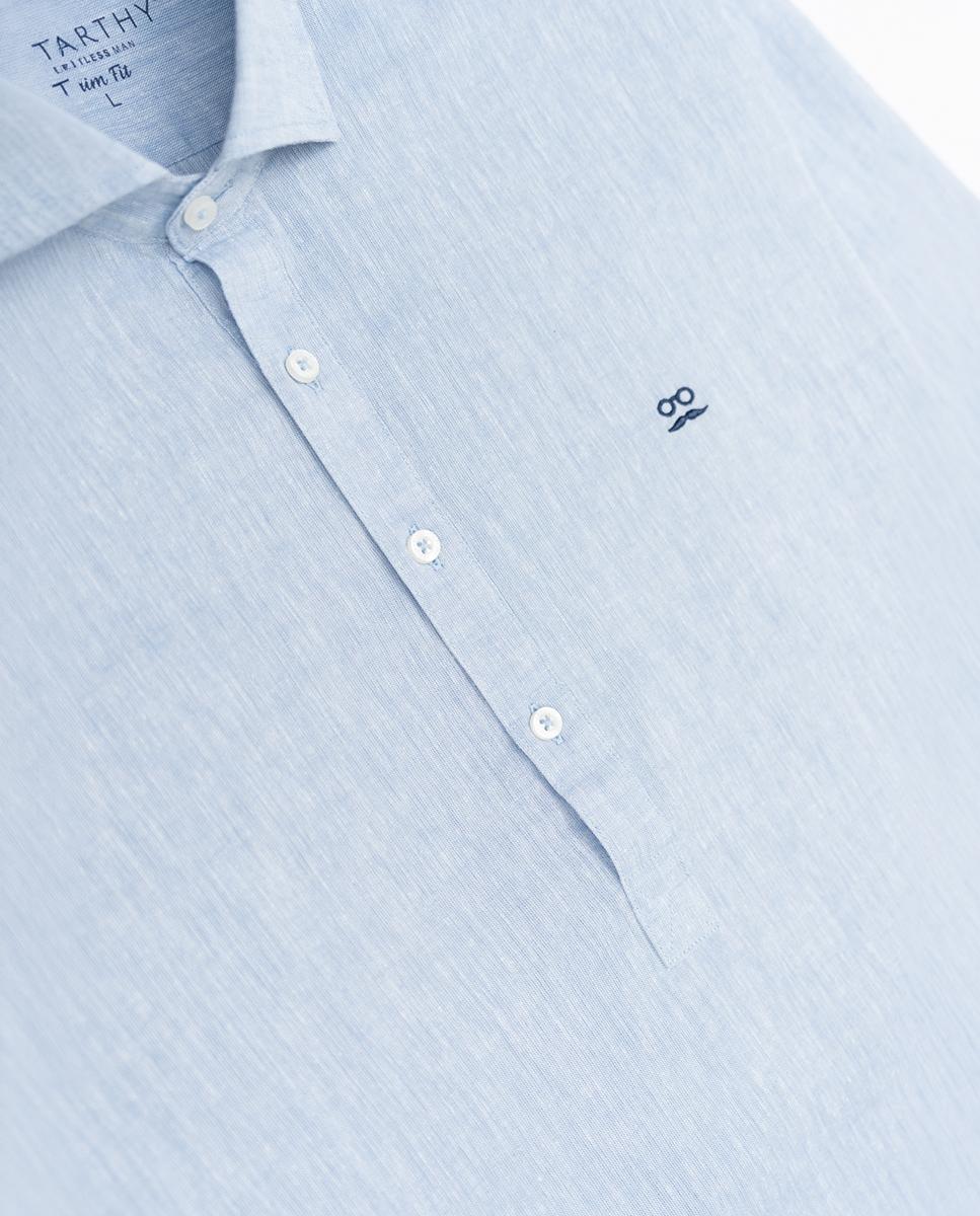 Camisa Tipo Polo Regular Lisa Azul-claro-5