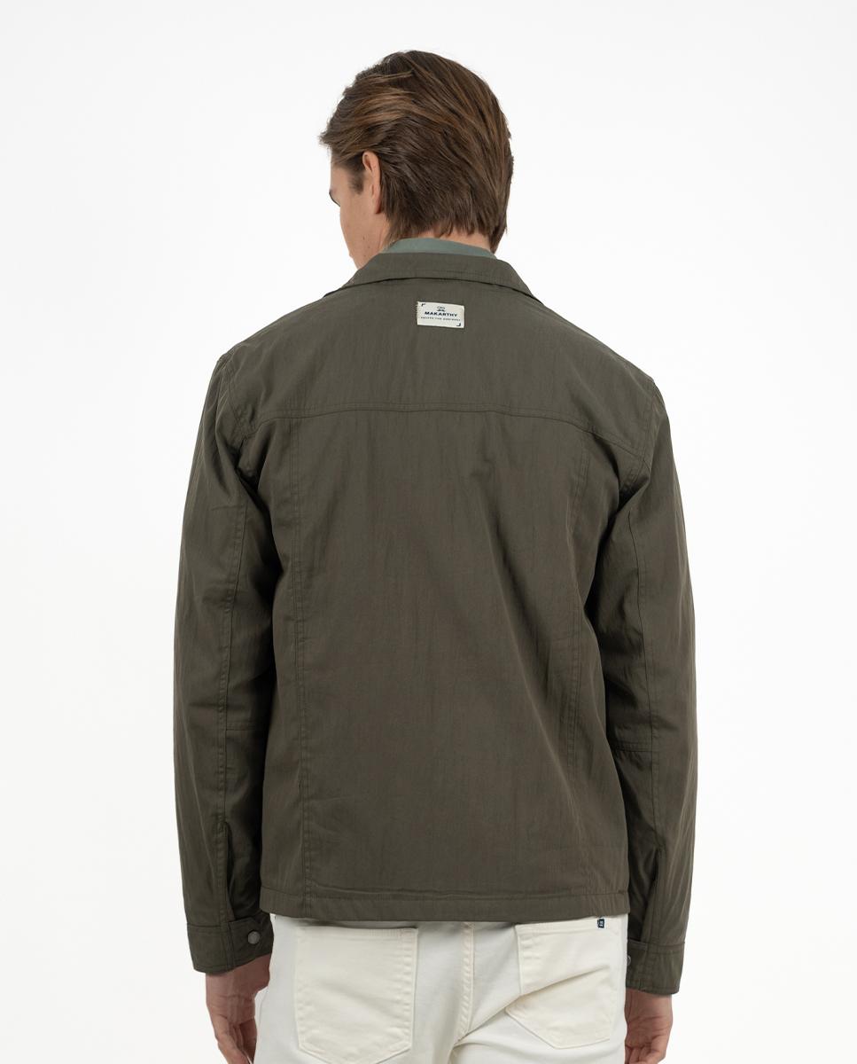 Casaco Encerado com Fecho Zip e Bolsos Verde-militar-3