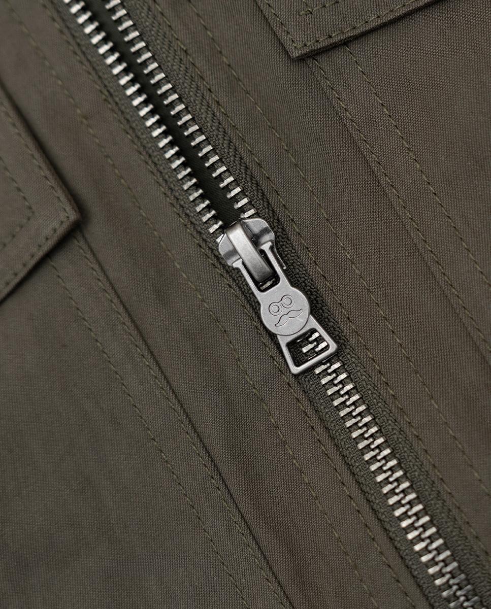 Casaco Encerado com Fecho Zip e Bolsos Verde-militar-5