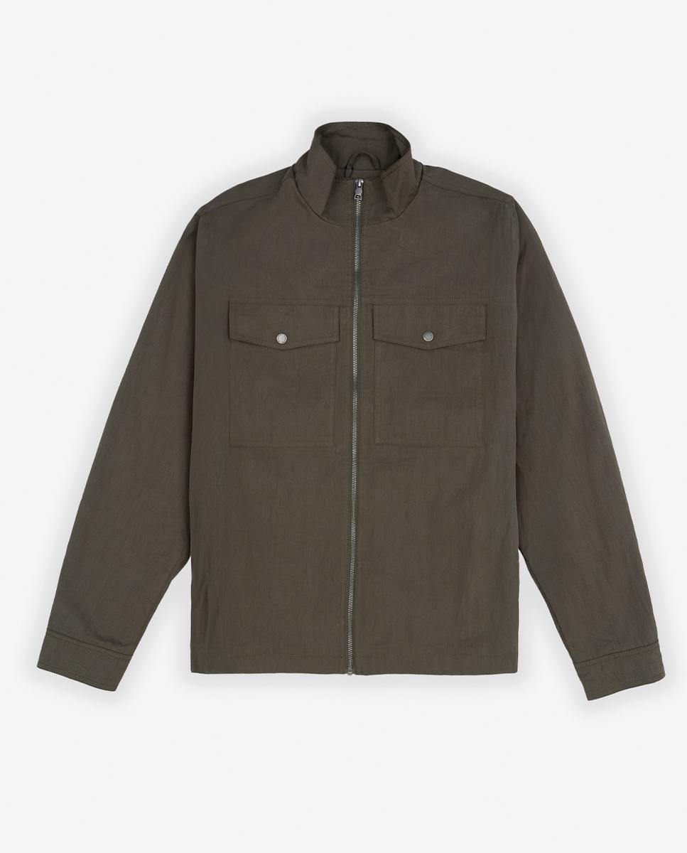 Casaco Encerado com Fecho Zip e Bolsos Verde-militar-7