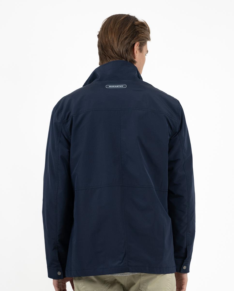 Parka em Nylon Impermeável com Fecho Zip e Botões Azul-marinho-2