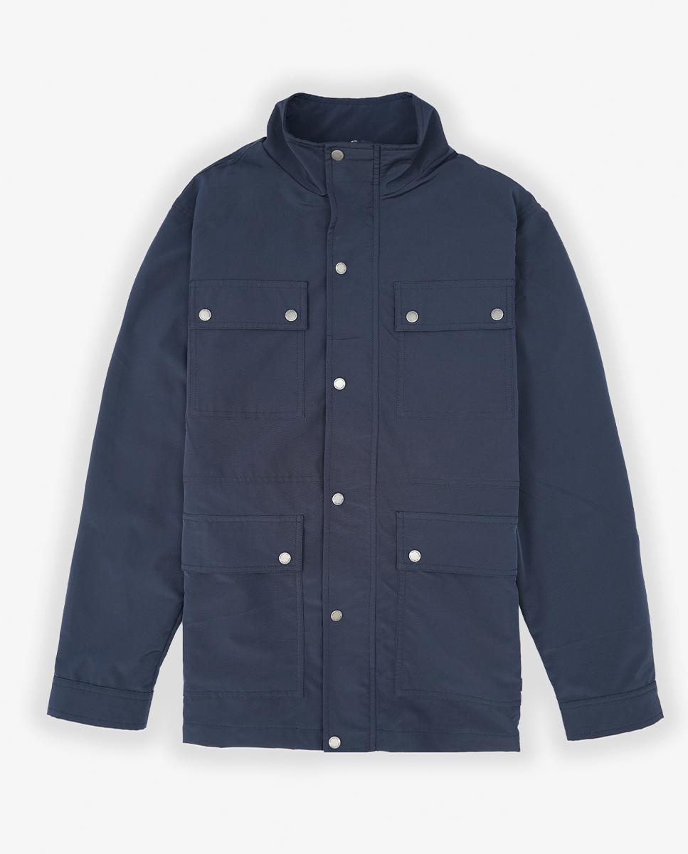 Parka em Nylon Impermeável com Fecho Zip e Botões Azul-marinho-5