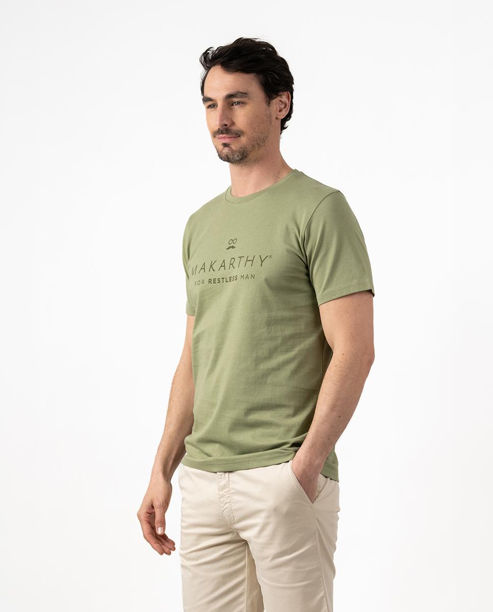 T-shirt de Manga Curta com Logo Frontal Verde Azeitona-1