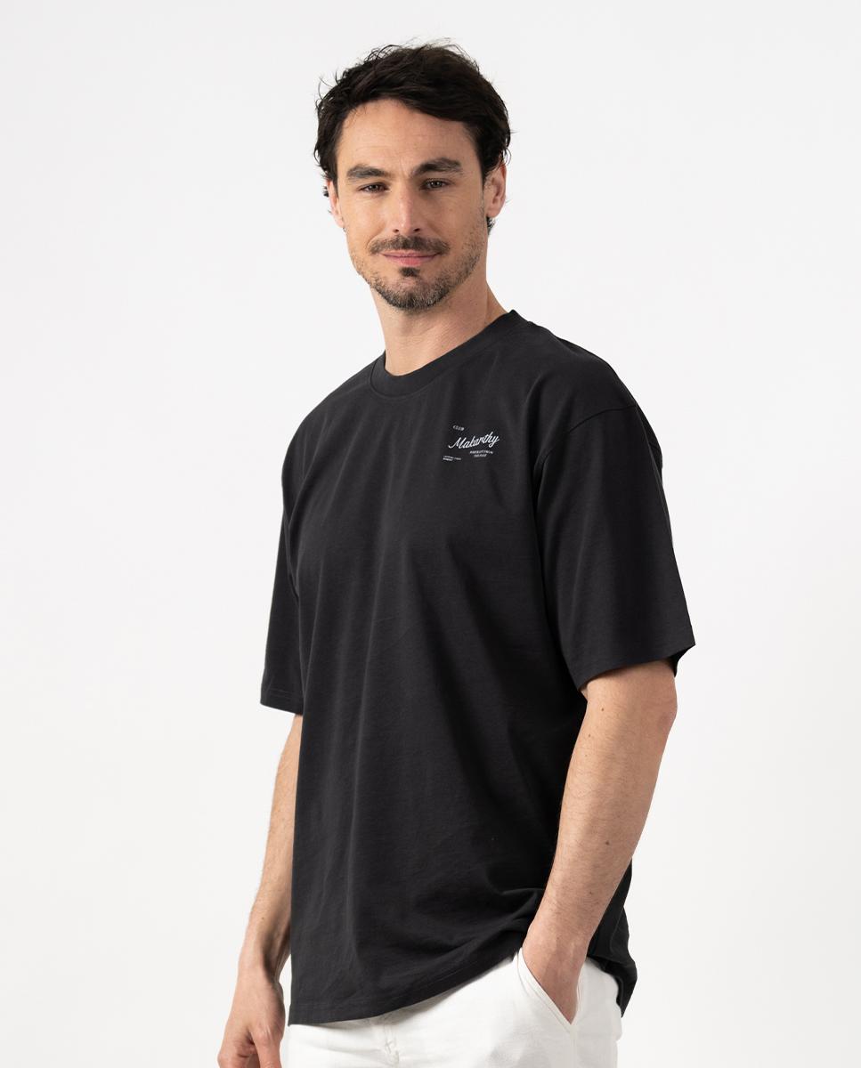 T-shirt de Manga Curta com Gola Redonda Preto-1