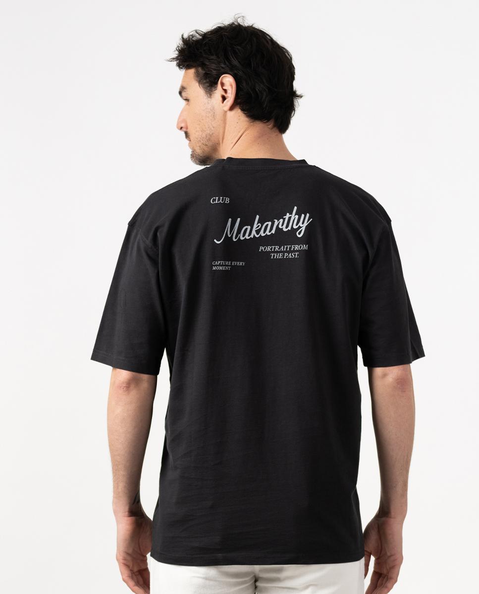 T-shirt de Manga Curta com Gola Redonda Preto-2