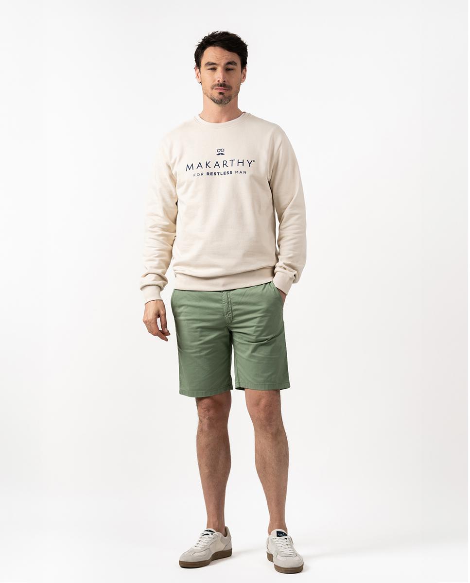 Sweatshirt de Gola Redonda com Logo Frontal Bege-1